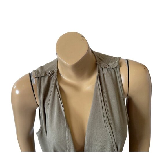 UMGEE Womens Size Small Sleeveless Olive Green Open Tie Front Draped Shirt Top - Picture 6 of 8